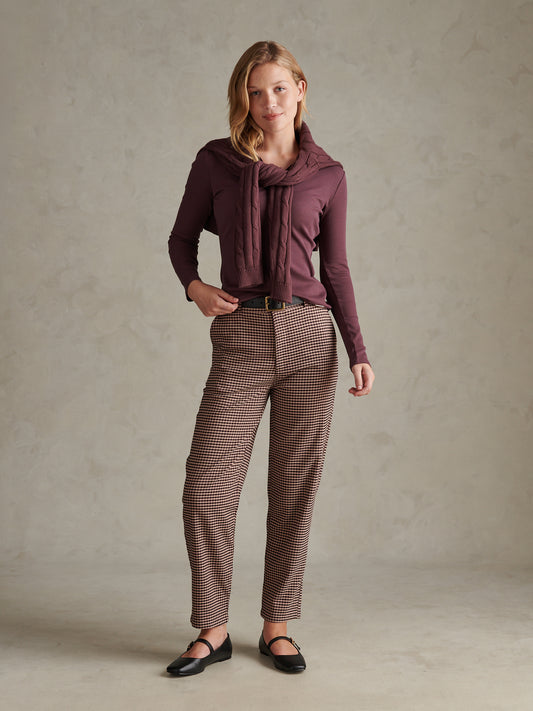 Womens Open Collar Rib Top Huckleberry