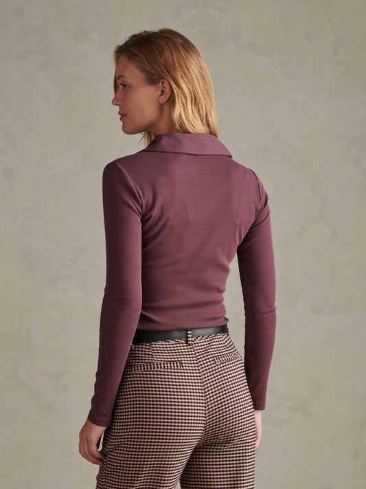 Womens Open Collar Rib Top Huckleberry