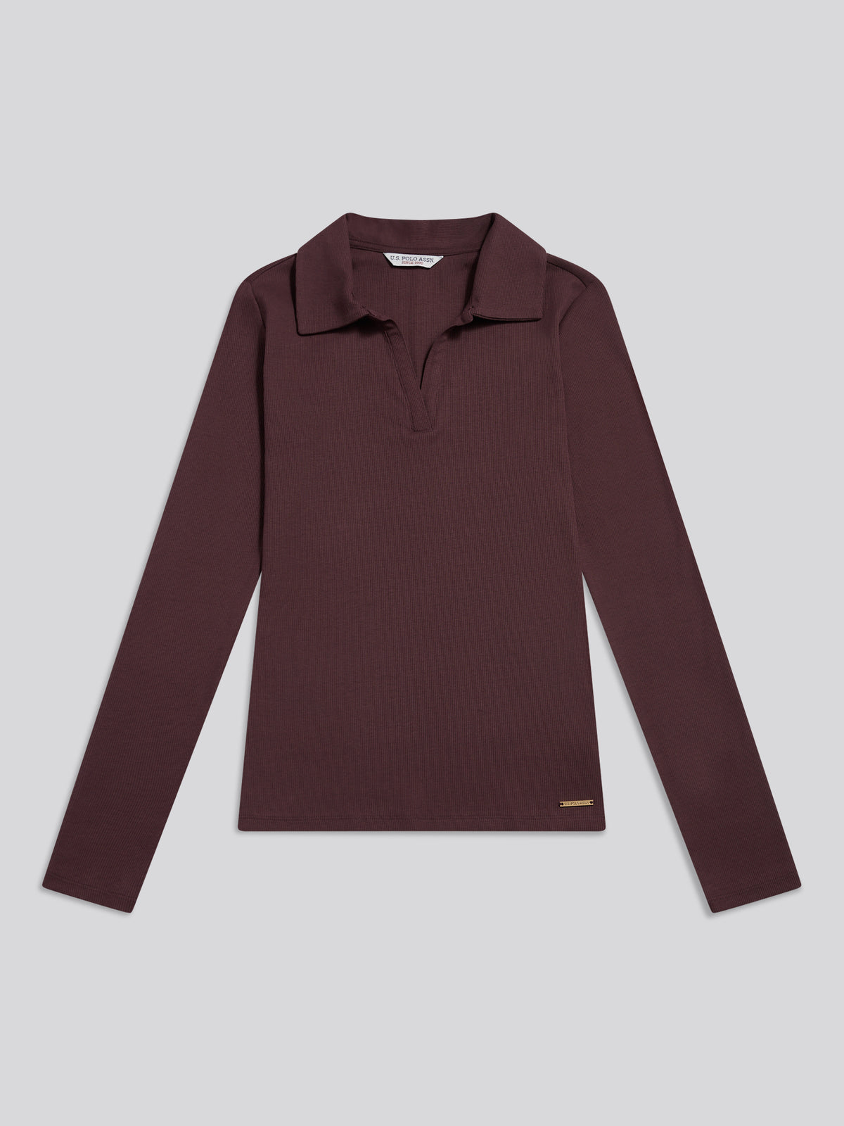 Womens Open Collar Rib Top Huckleberry