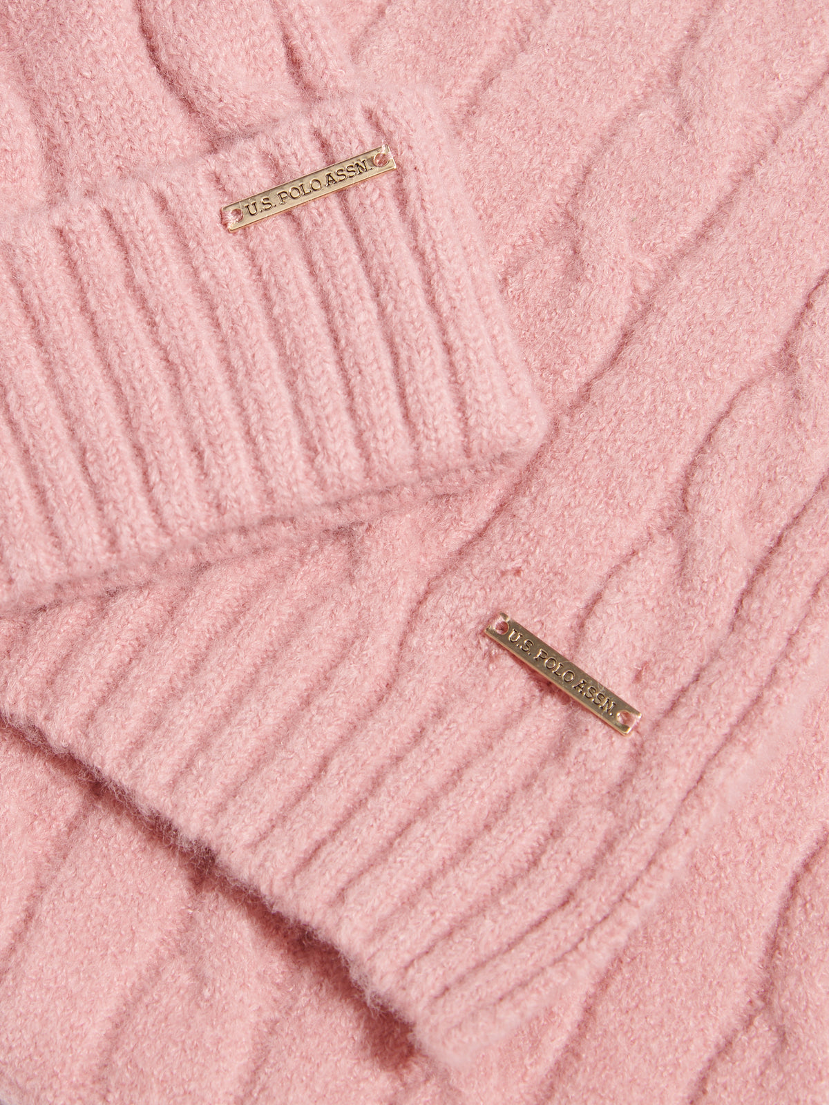 Womens Signature Cable Knit Beanie & Scarf Gift Set Pale Mauve
