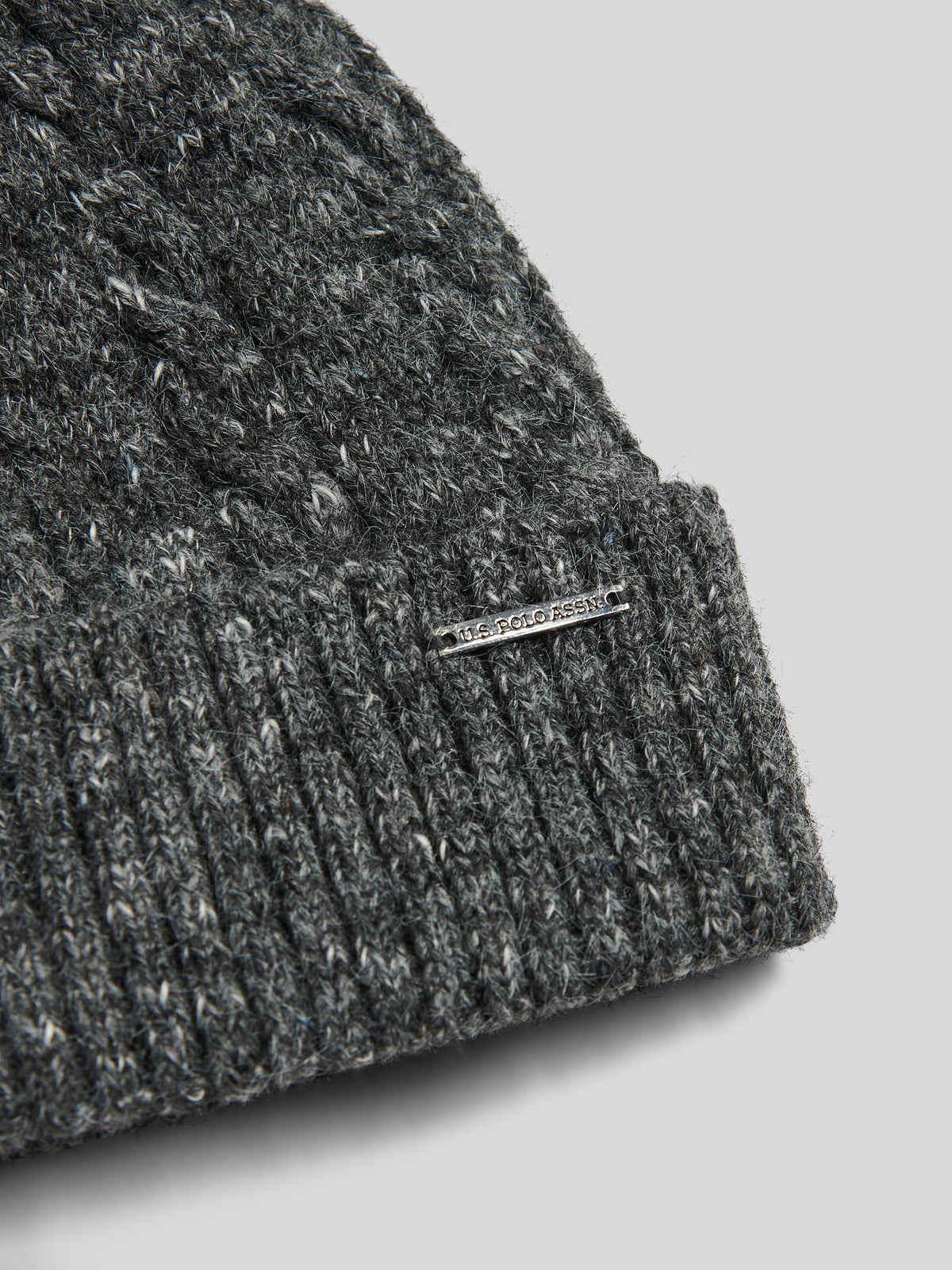 Womens Cable Knit Bobble Beanie Dark Grey Marl
