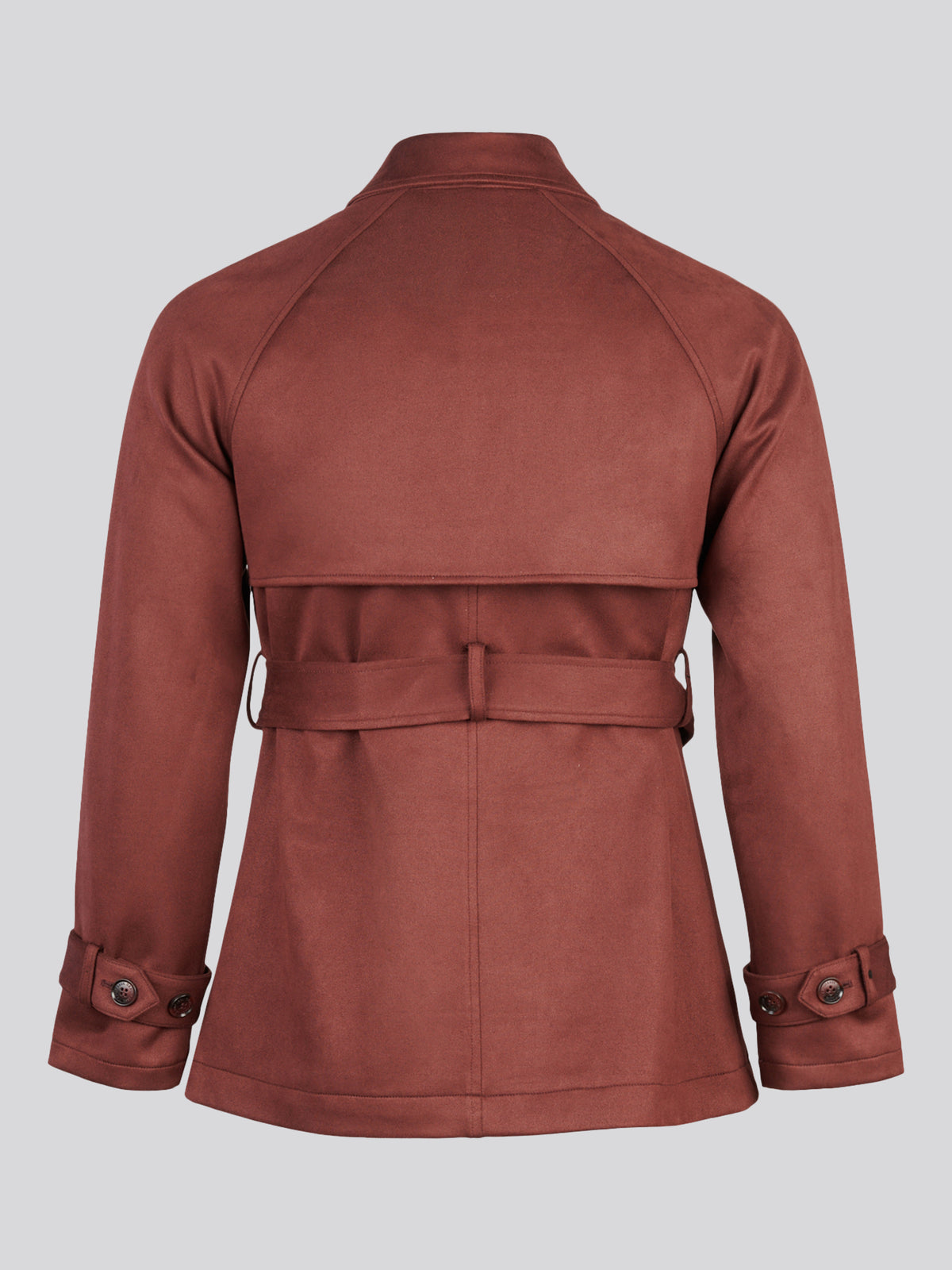 Womens Short Suedette Belted Trench Coat Huckleberry