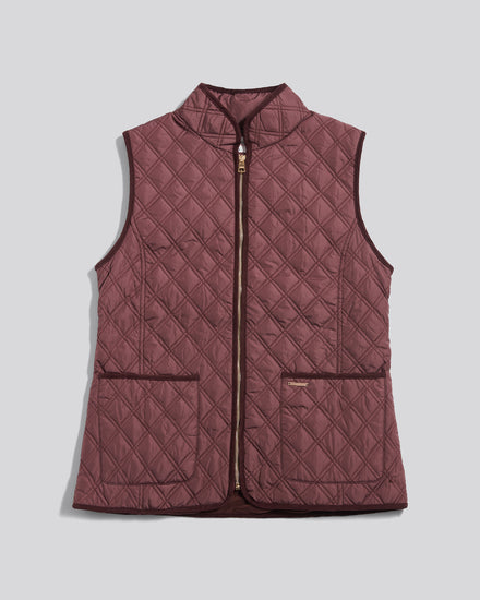 Womens Corduroy-Trim Quilted Hacking Gilet Huckleberry