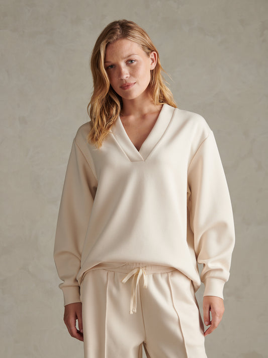Womens Open Collar Blouson Sleeve Jumper Whitecap Grey