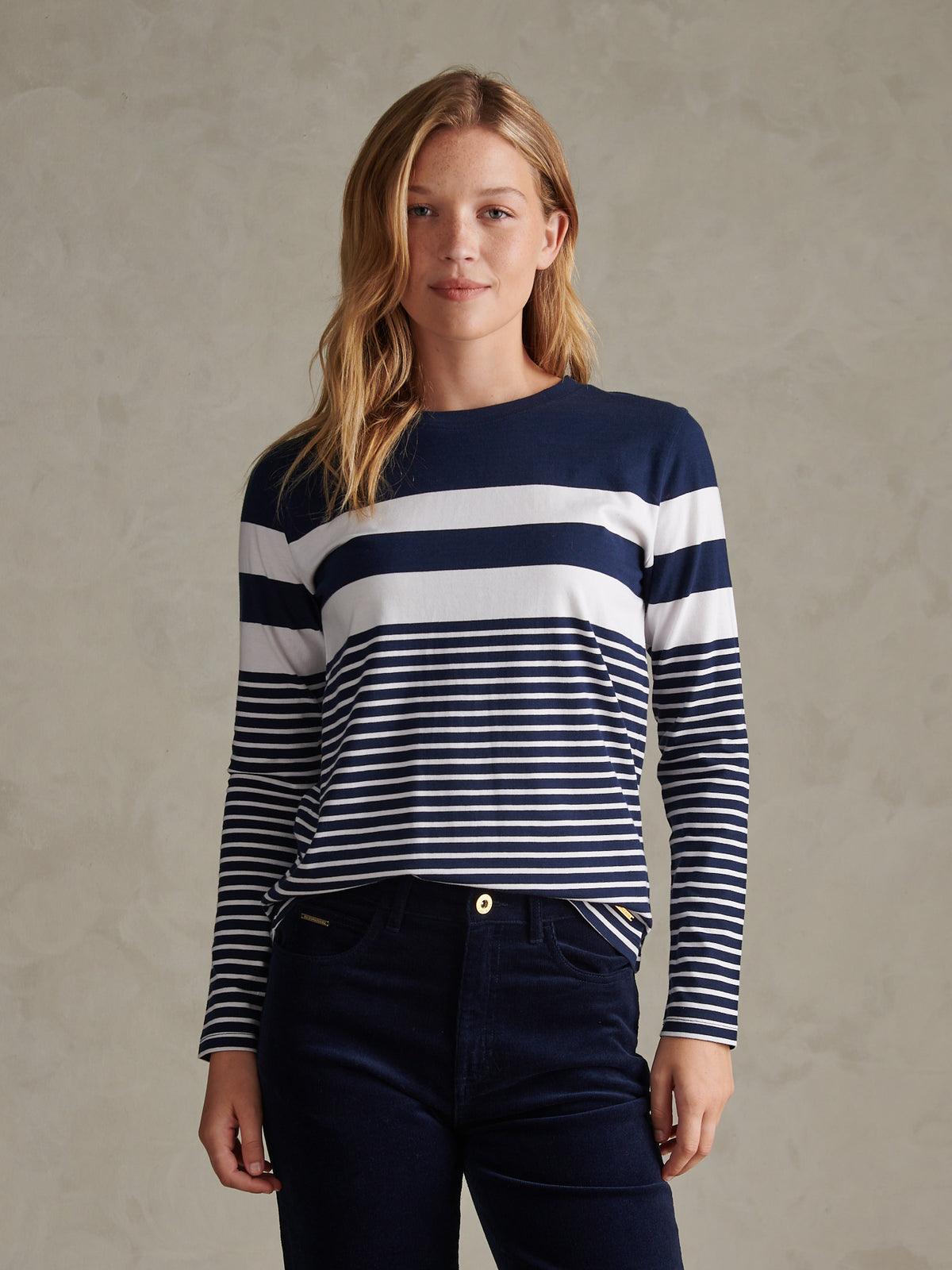 Womens Engineered Stripe Long Sleeve Top Navy Iris