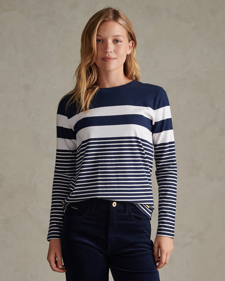 Womens Engineered Stripe Long Sleeve Top Navy Iris