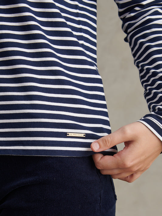 Womens Engineered Stripe Long Sleeve Top Navy Iris