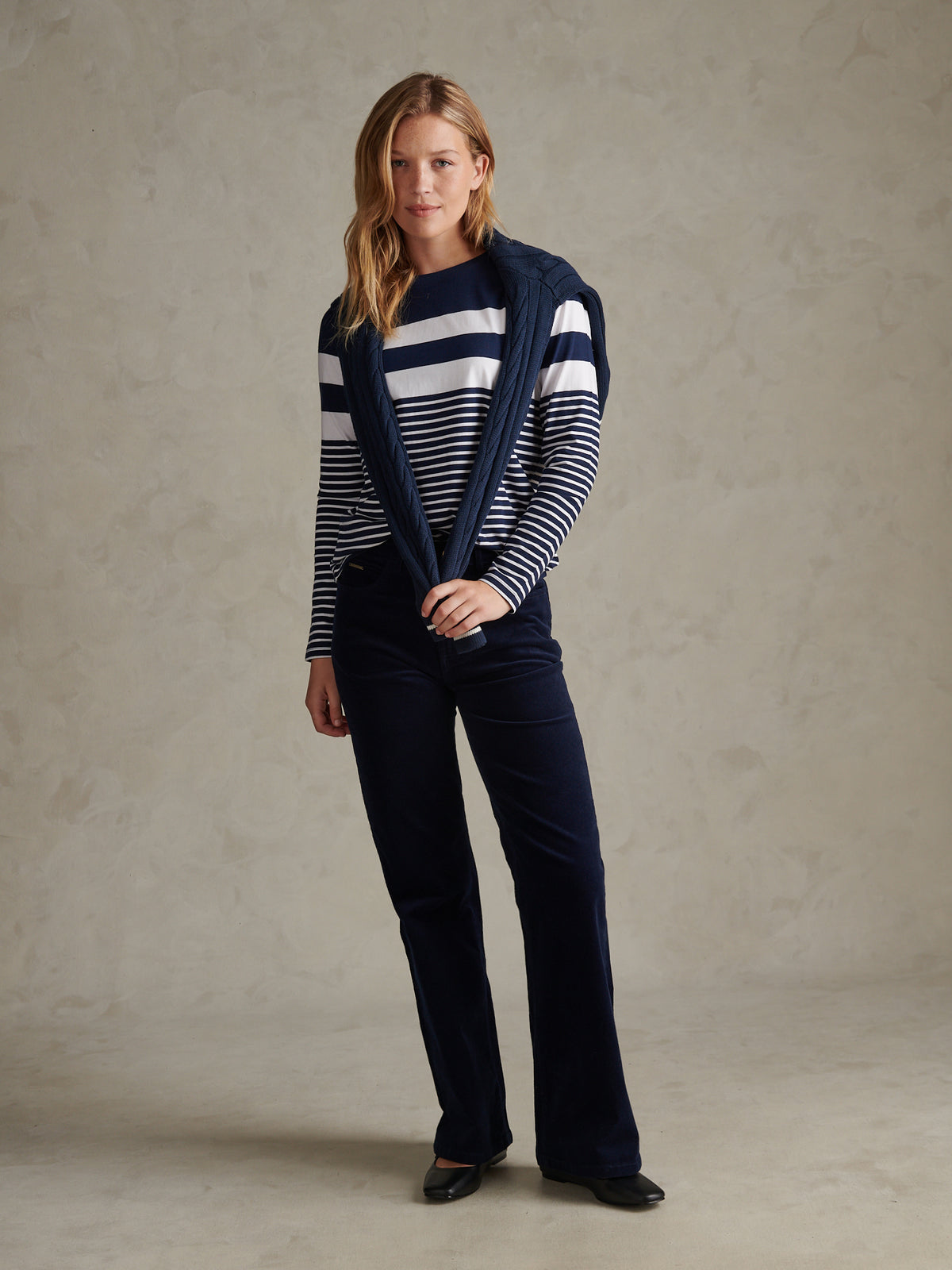 Womens Engineered Stripe Long Sleeve Top Navy Iris