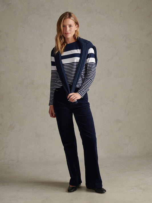 Womens Engineered Stripe Long Sleeve Top Navy Iris