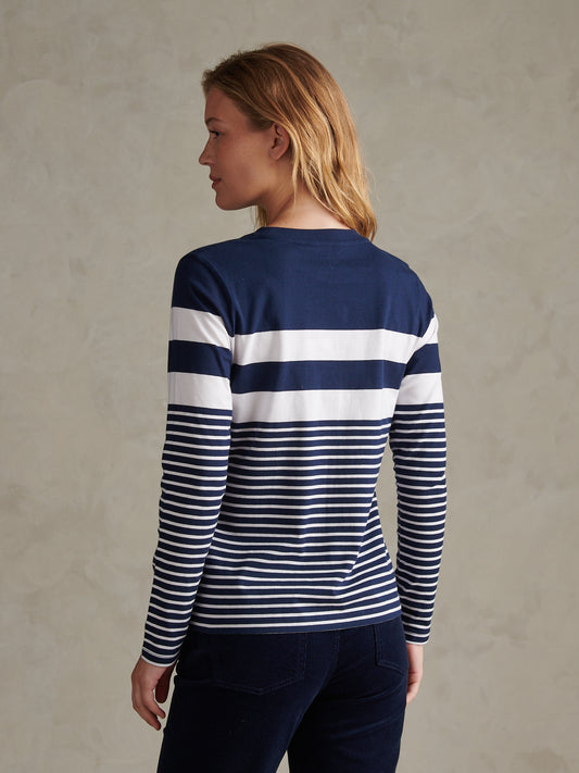 Womens Engineered Stripe Long Sleeve Top Navy Iris