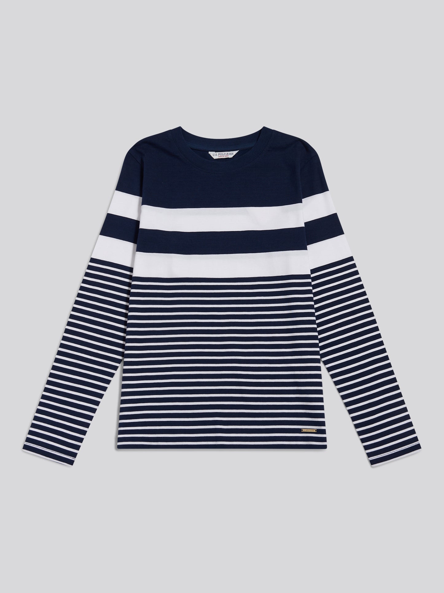 Stripe Variation Contrast Collar LS Top Navy Iris