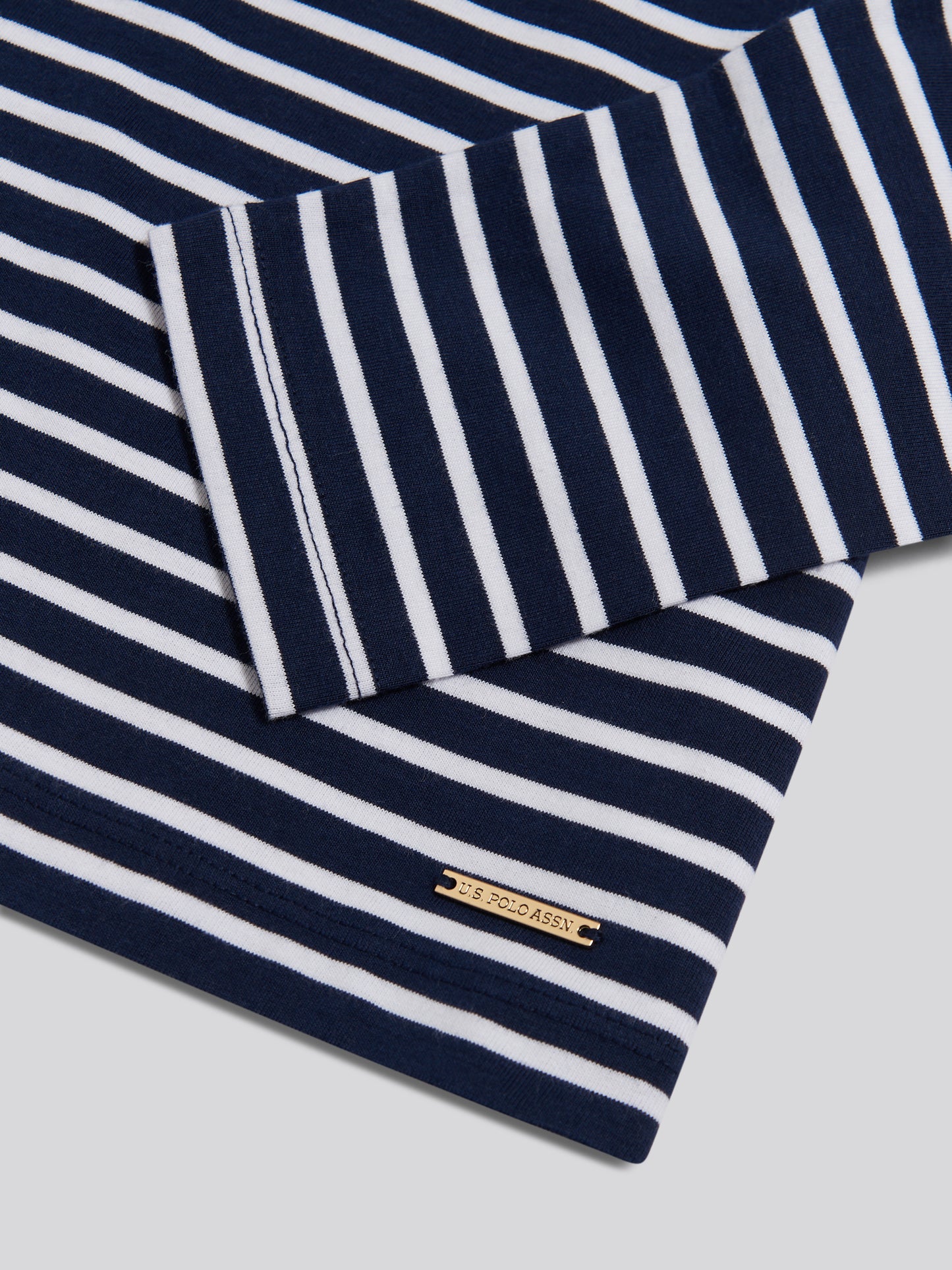 Stripe Variation Contrast Collar LS Top Navy Iris
