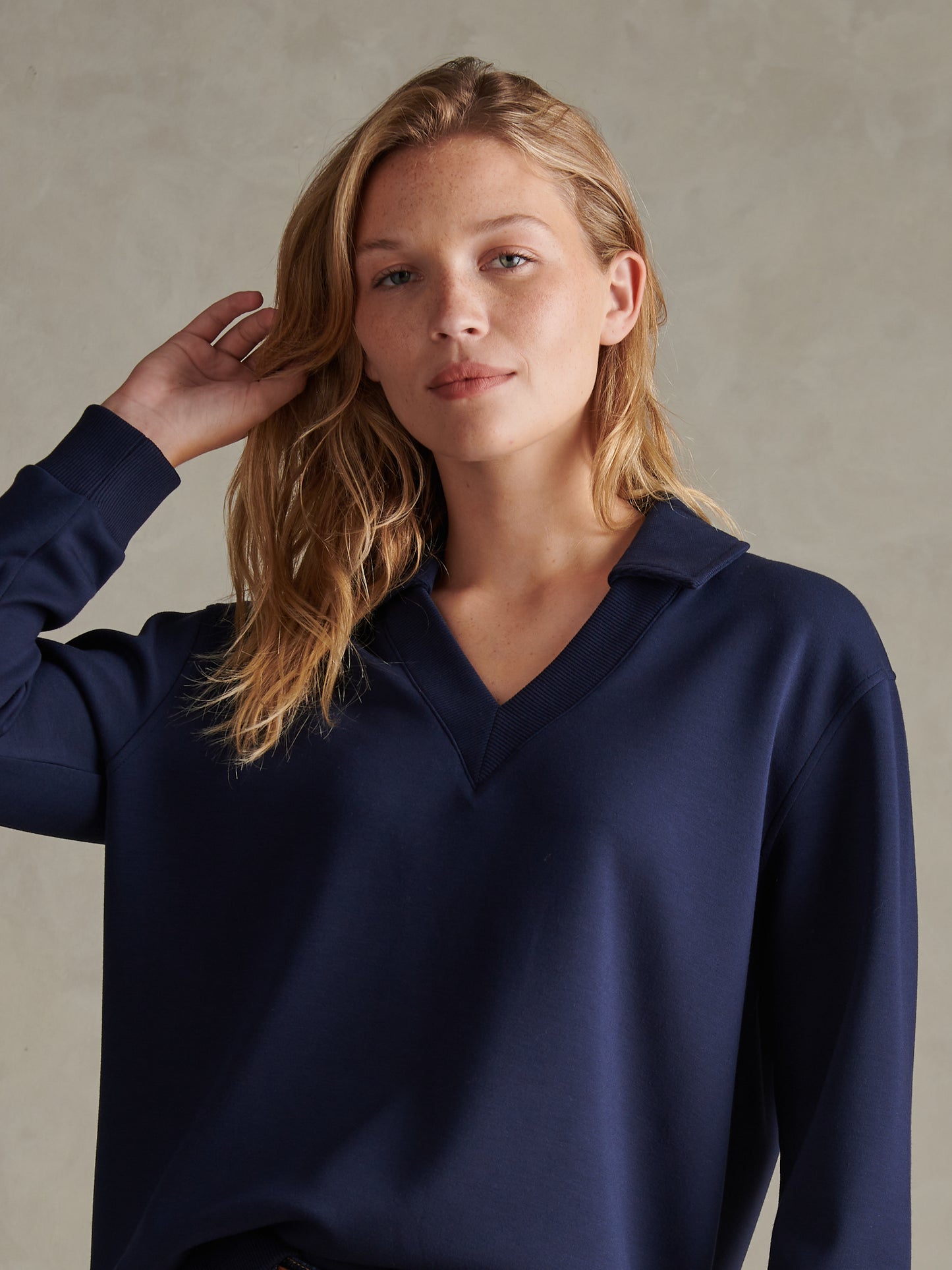 Womens Open Collar Split Hem Jumper Navy Iris