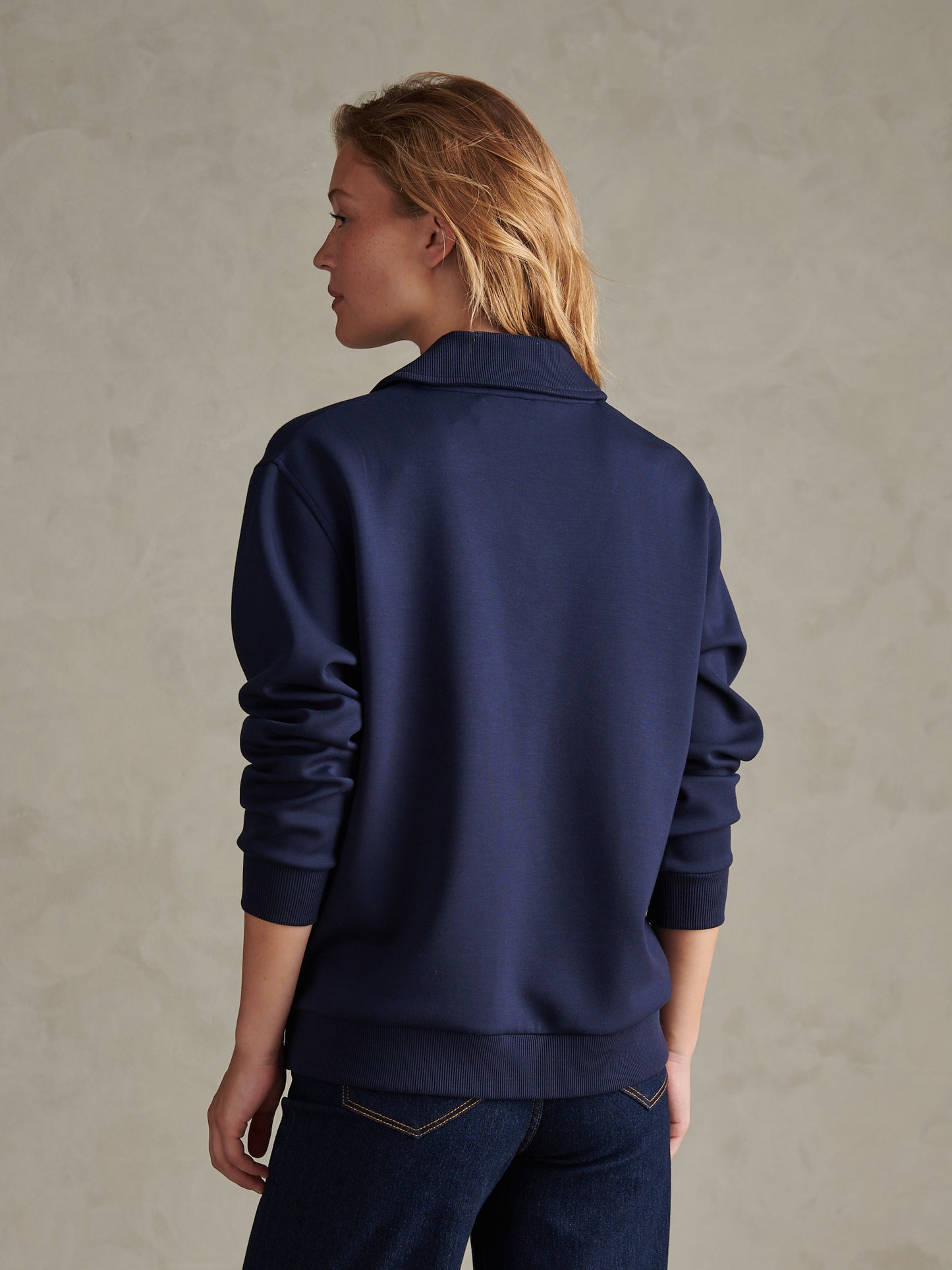 Womens Open Collar Split Hem Jumper Navy Iris