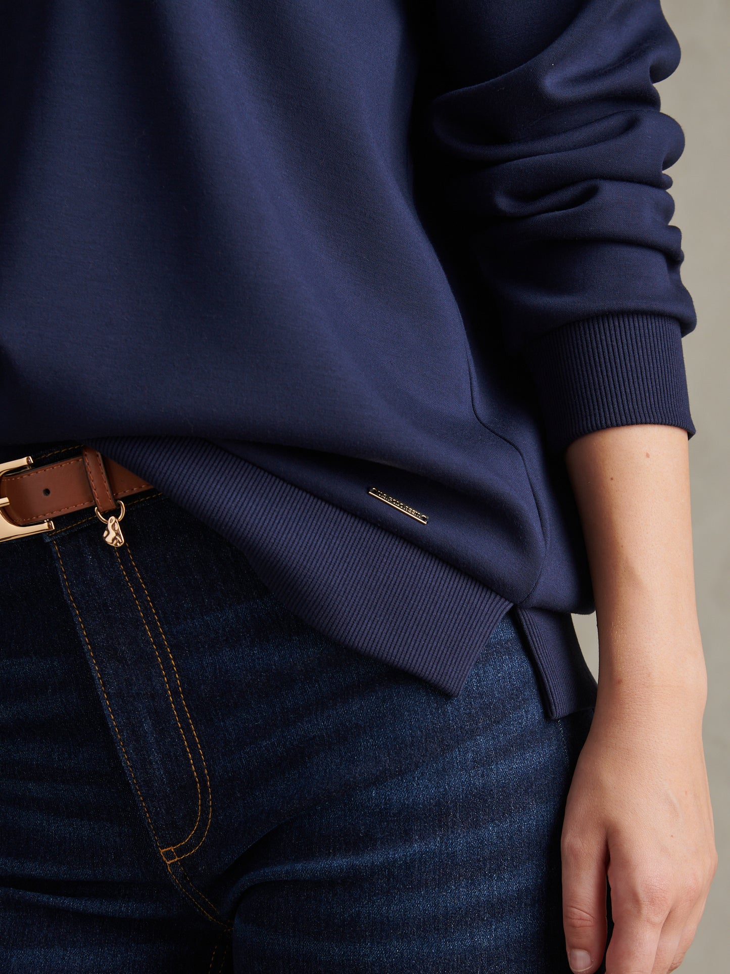 Womens Open Collar Split Hem Jumper Navy Iris