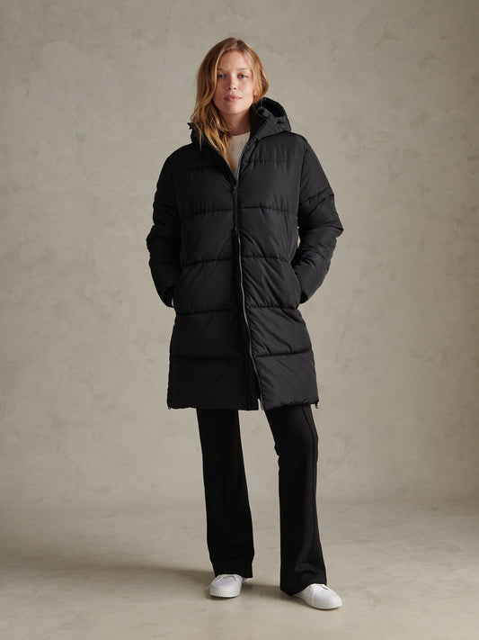 Womens Mid-Length Zip Detail Puffer Coat Black