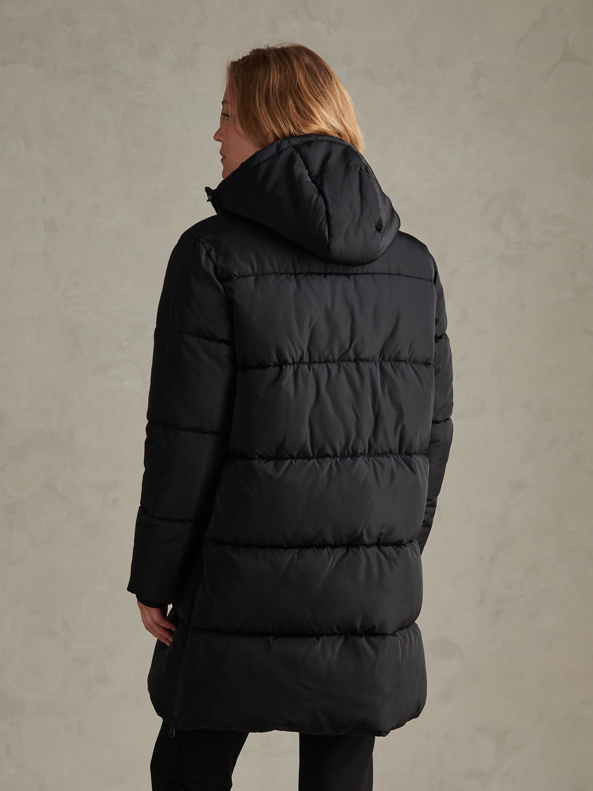 Womens Mid-Length Zip Detail Puffer Coat Black