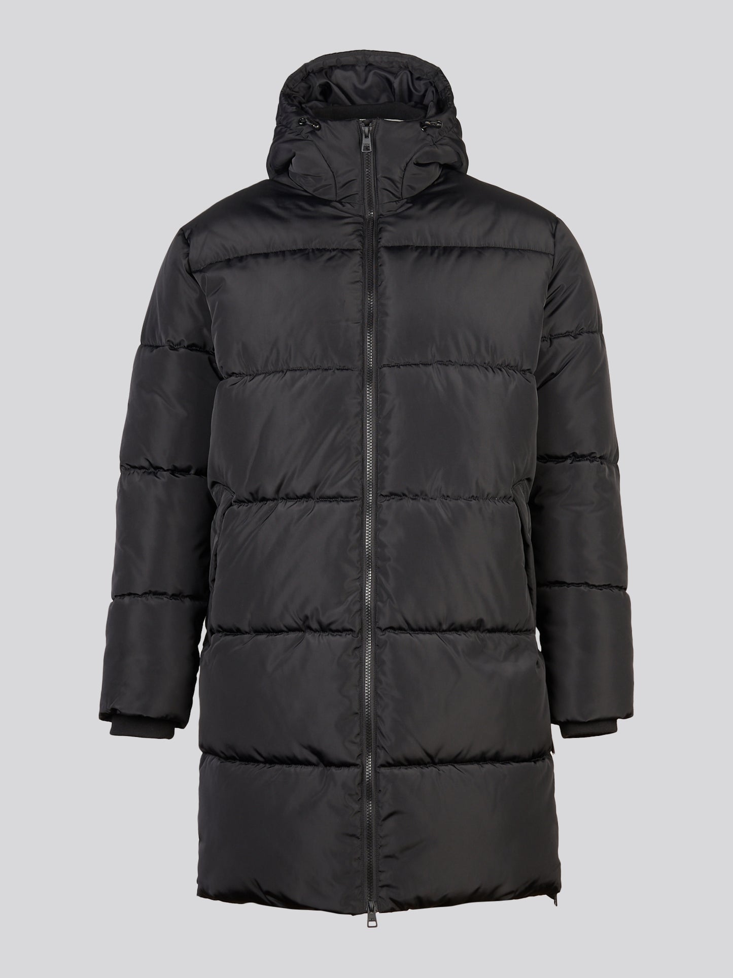 Womens Mid-Length Zip Detail Puffer Coat Black