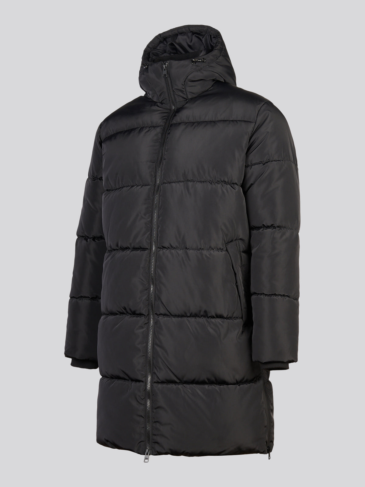 Womens Mid-Length Zip Detail Puffer Coat Black
