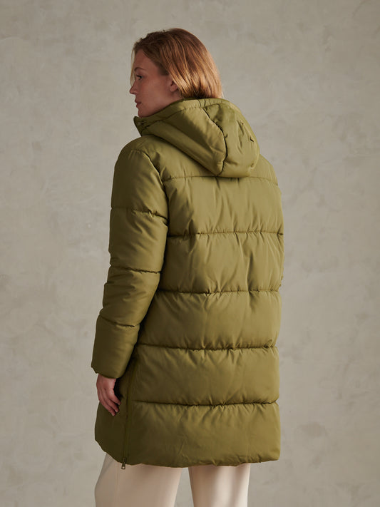 Womens Mid-Length Zip Detail Puffer Coat Olive Branch