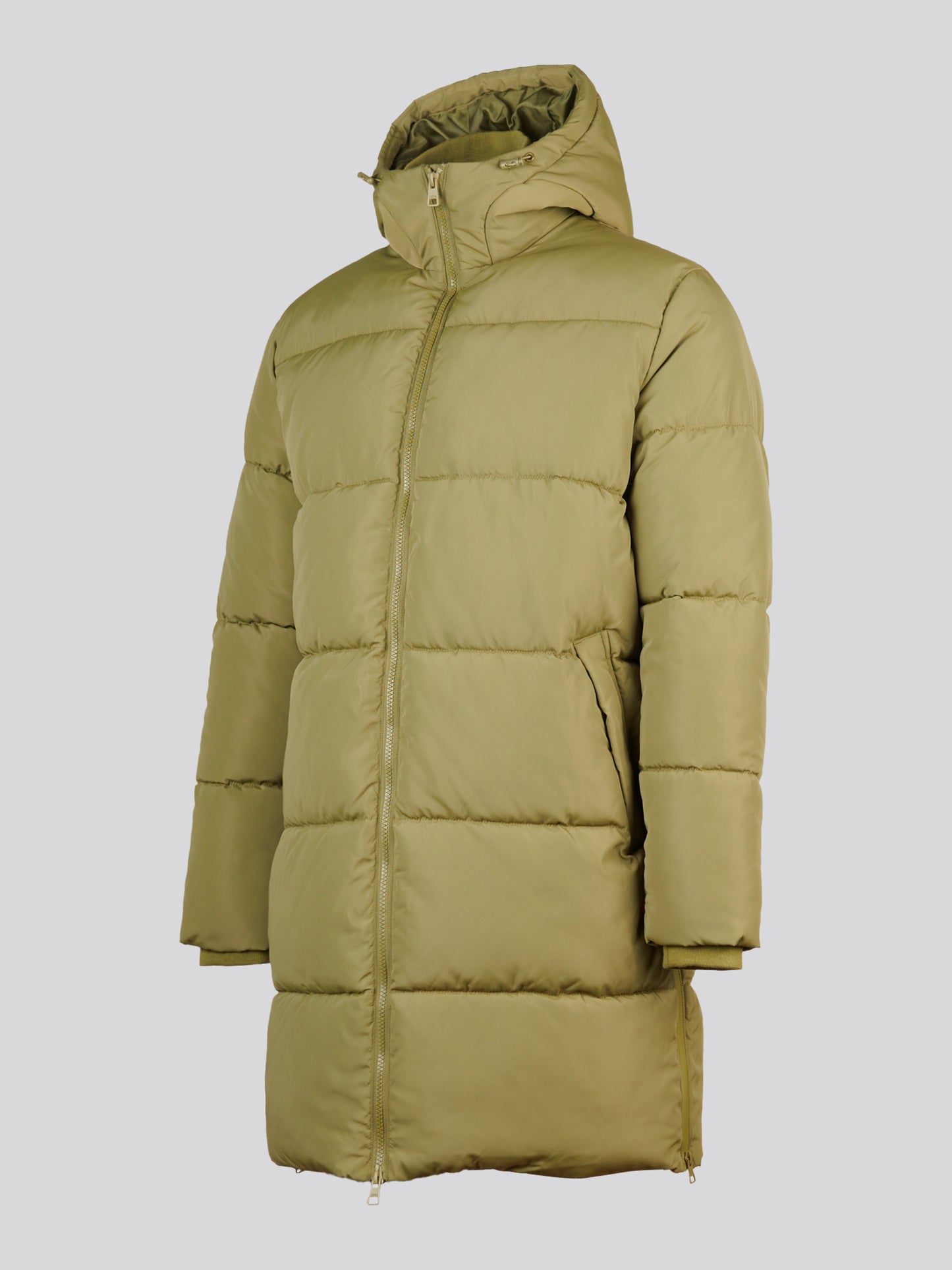 Womens Mid-Length Zip Detail Puffer Coat Olive Branch