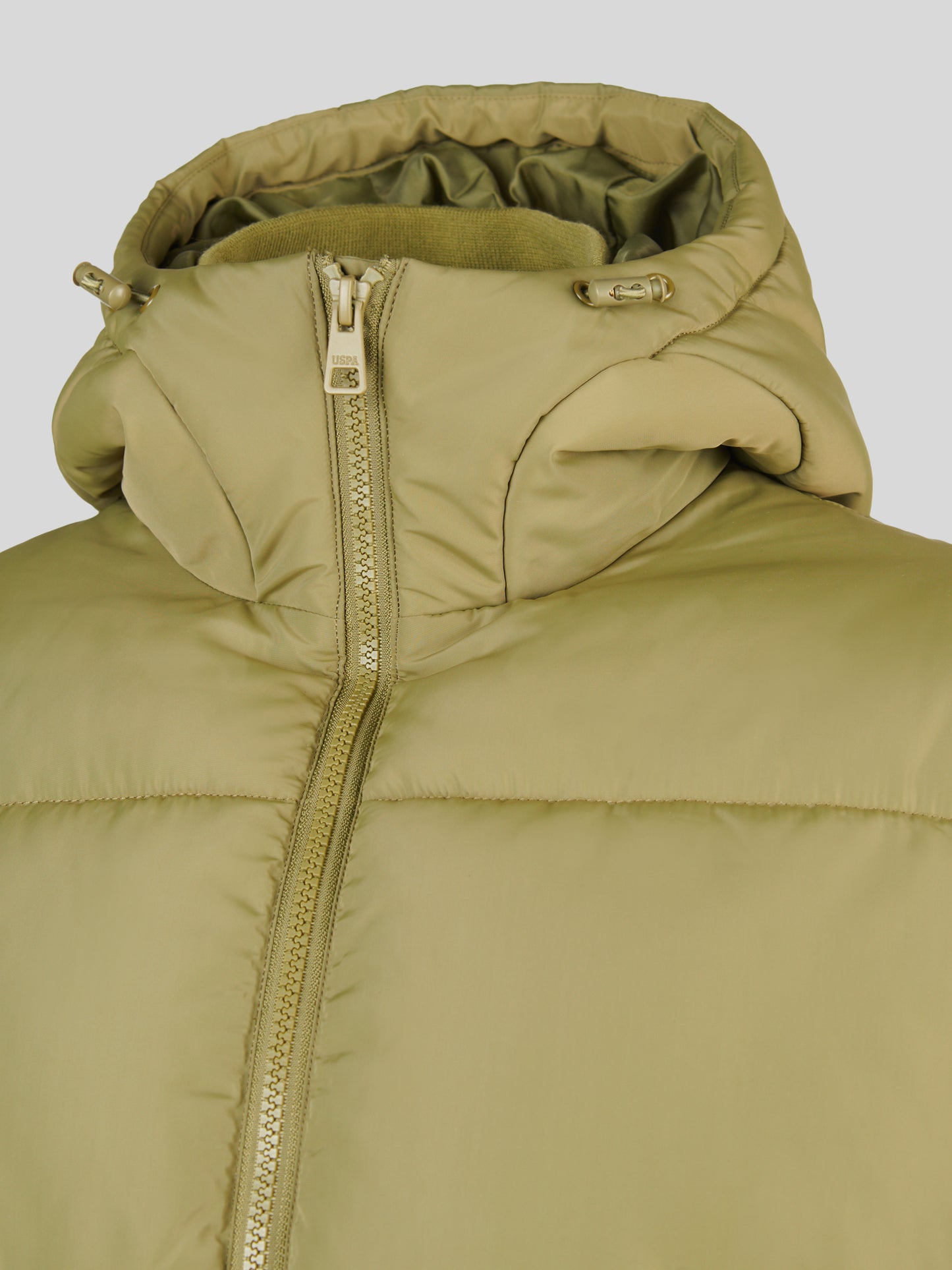 Womens Mid-Length Zip Detail Puffer Coat Olive Branch