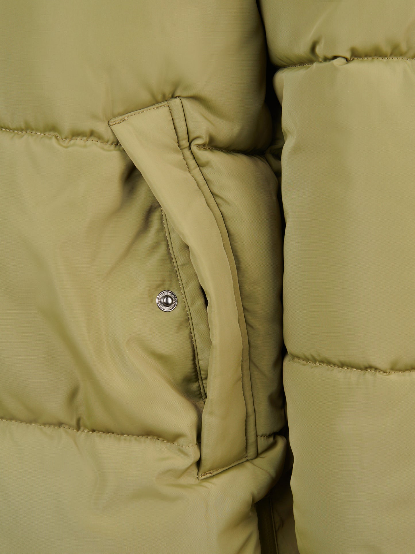 Womens Mid-Length Zip Detail Puffer Coat Olive Branch